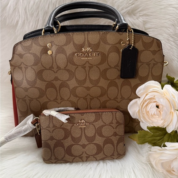 Coach Handbags - COACH Lillie Carryall Signature Multi Coated Canvas Handbag & Double Zip Wallet